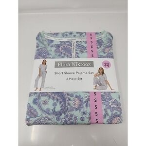 Flora Nikrooz 2-Piece Relaxed Fit Short Sleeve Pajama Set Blue Size S